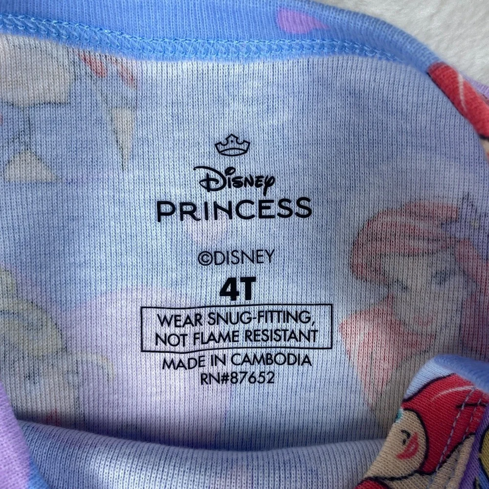 Disney Princess Lot of 2 Pajama Top Girls 4T‎ Purple Cartoon Characters Snug Fit